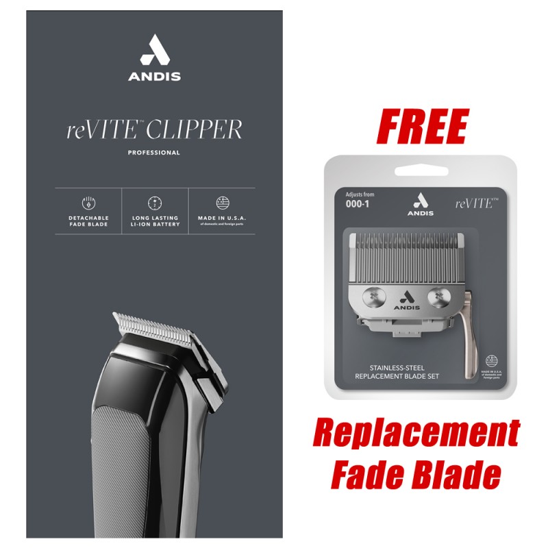 #86000 Andis Revite Clipper (Fade Blade) Black w/ FREE Taper Blade