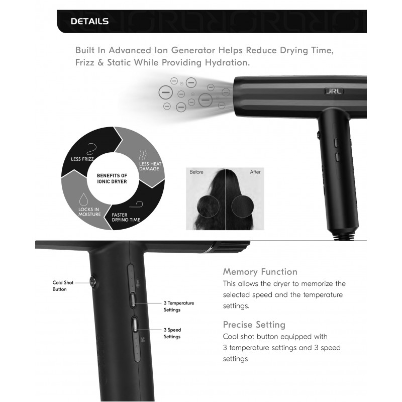 JRL Forte Pro Dryer - Black